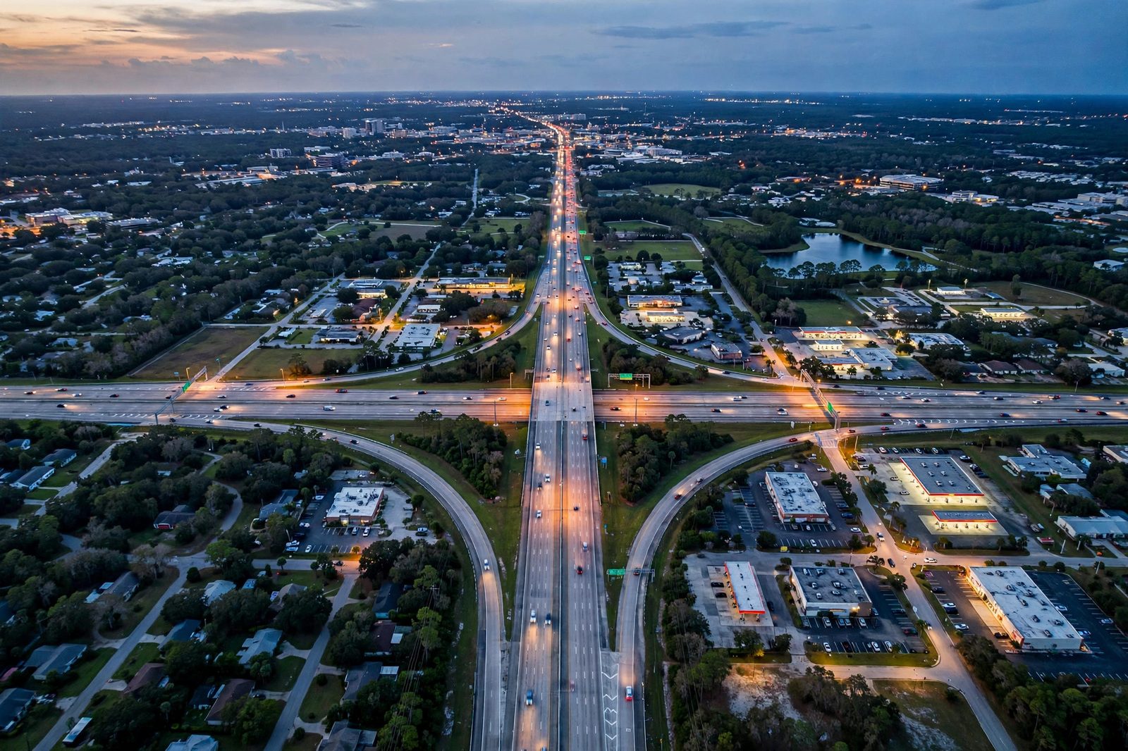 Aerial view of a Tallahassee highway interchange